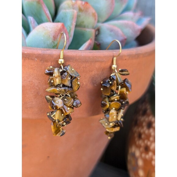 Vintage Tigers Eye Nugget Earrings - Picture 4 of 10